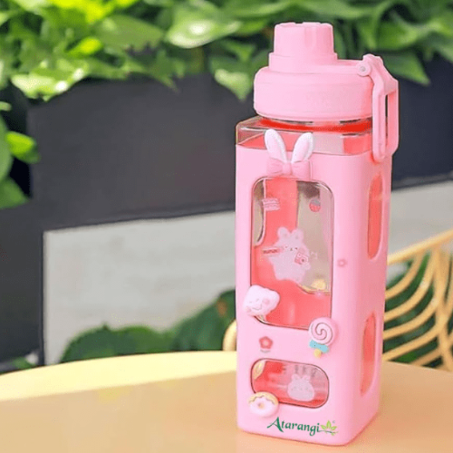 Water Bottle for Girls with Straw & Movable Handle